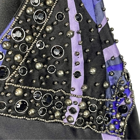 SUE WONG Y2K SILK PLUNGE HALTER STUDDED FLORAL SEXY CUTOUT FORMAL GOWN DRESS - Picture 9 of 16